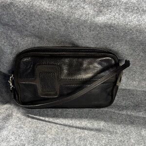 Angela Adams vintage Leather suede zip up wristlet purse bag